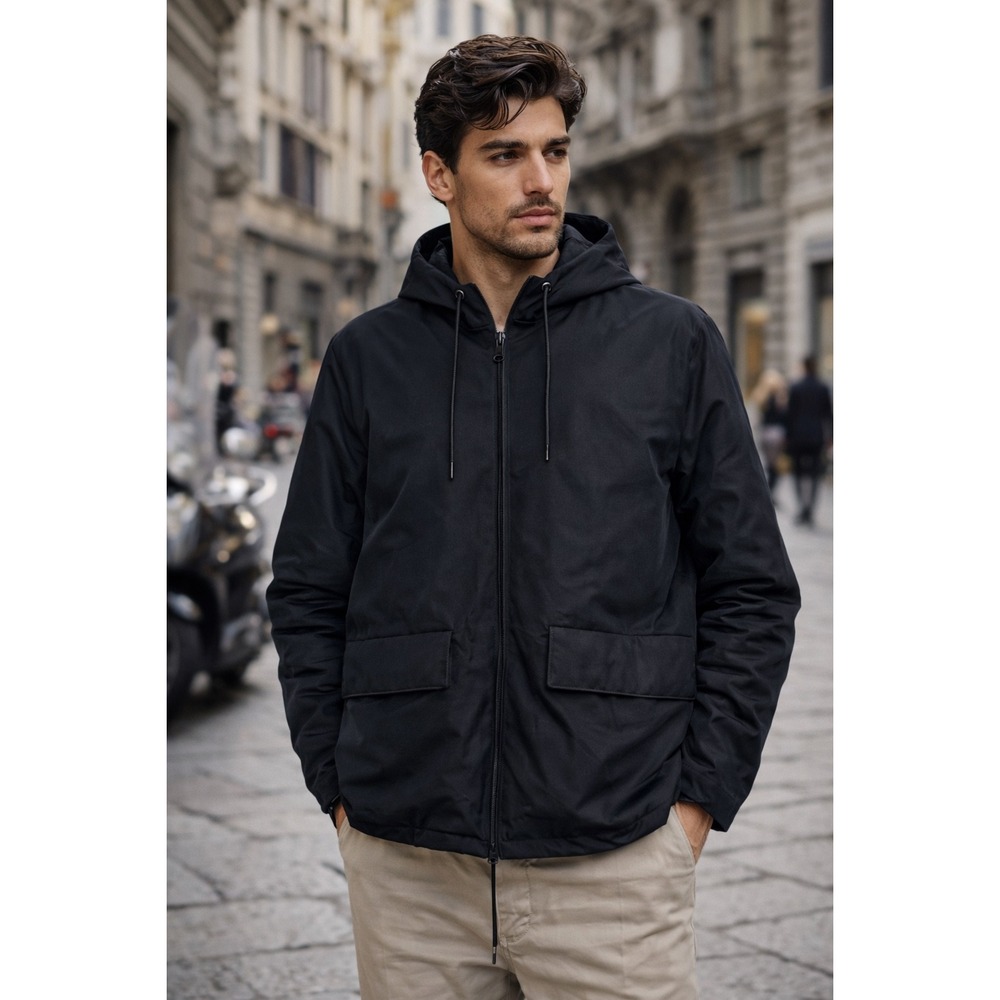 Sandro Parka Hooded Zip‎ Up black Jacket XXL